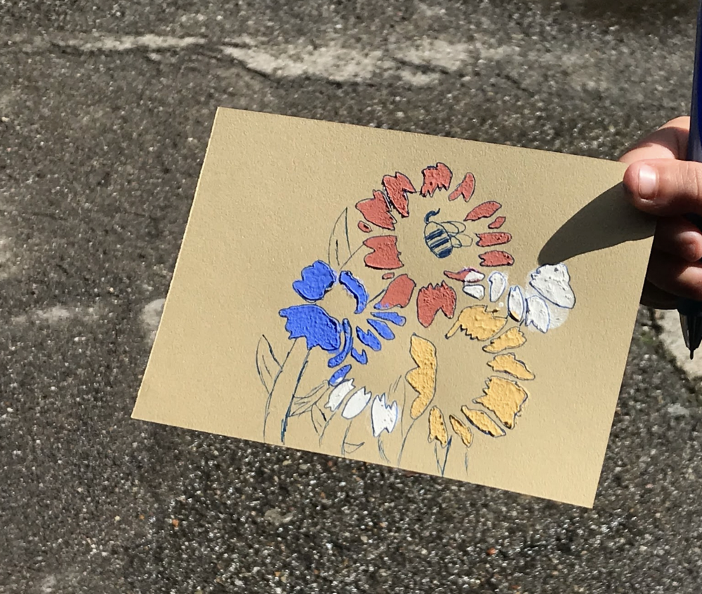 Postkarte herstellt mit historischer Schabloniertechnik