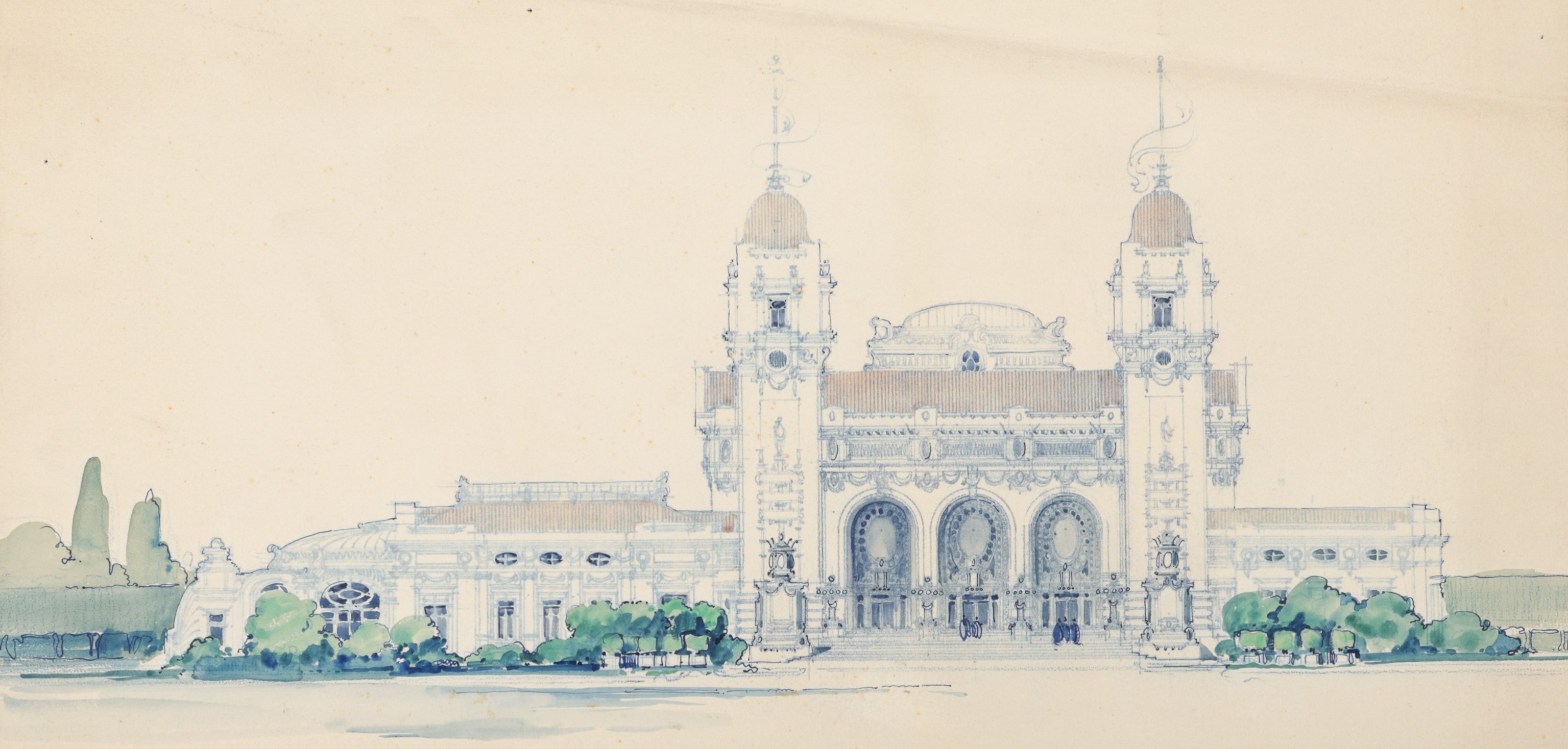 Projet « Seyon » de l’architecte lausannois L. Brazzola, 2e prix du concours pour une grande salle et restaurant, 1908.
