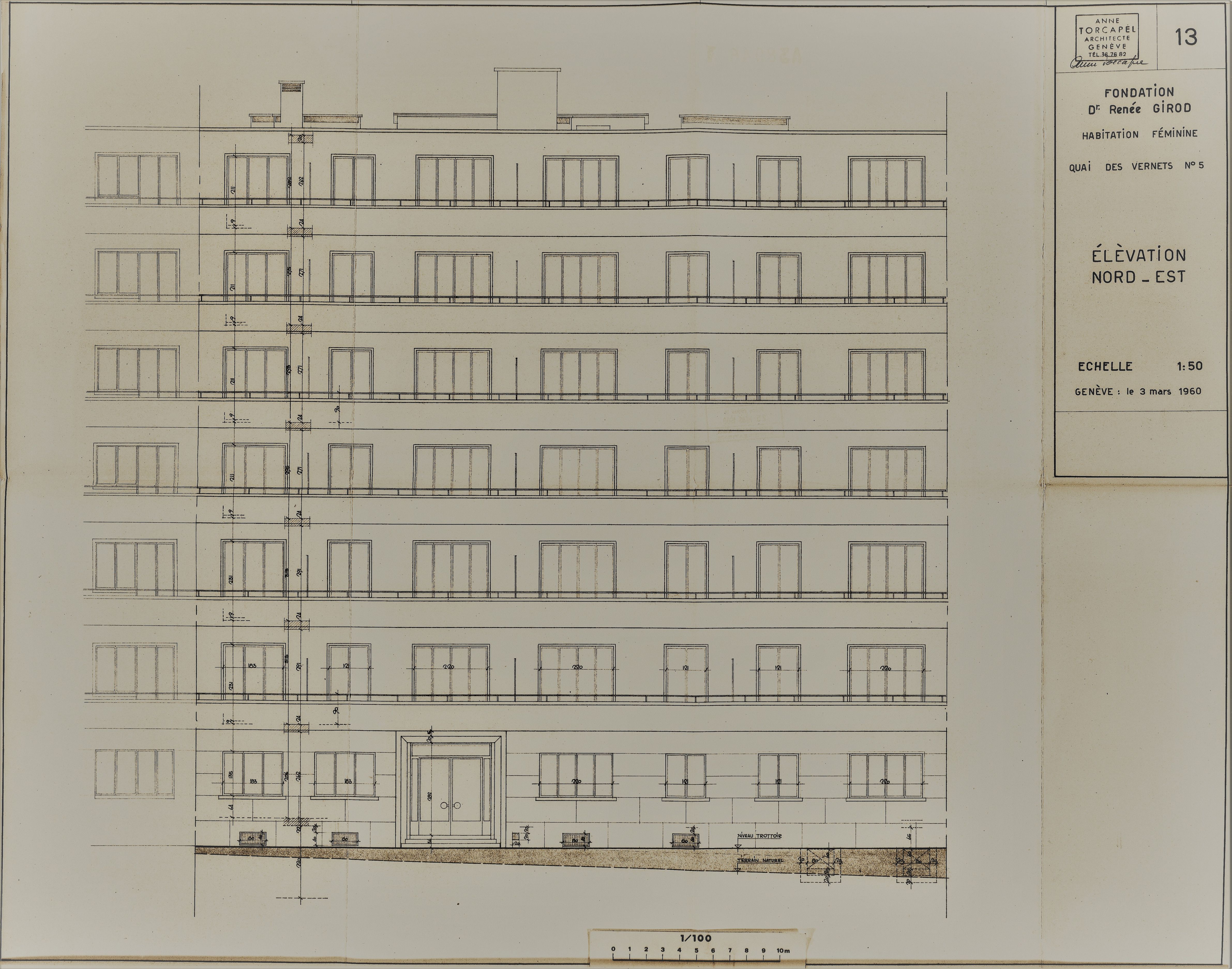 Elevation d'un immeuble à Genève construit par Anne Torcapel