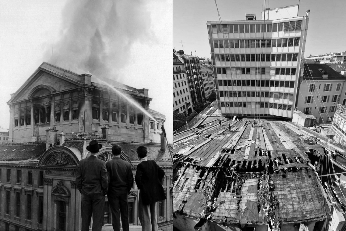 Montage des images des incendies des deux bâtiments en 1951 et 2023