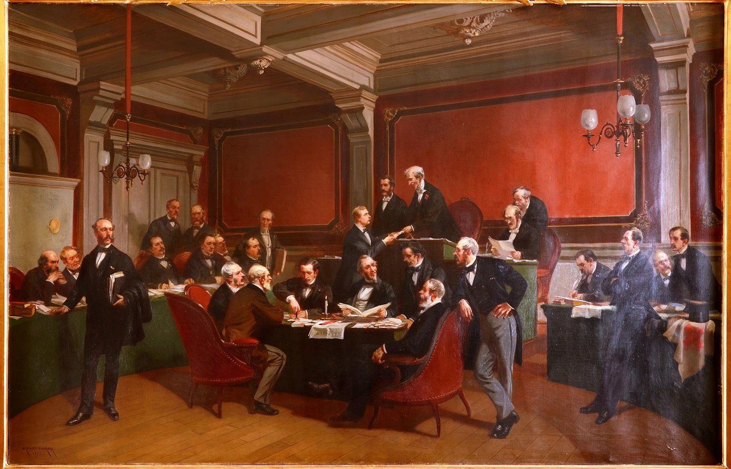 Signature de la première Convention de Genève dans la salle de l’Alabama de l’Hôtel de Ville le 22 août 1864, vue par le peintre français Charles Armand-Dumaresq