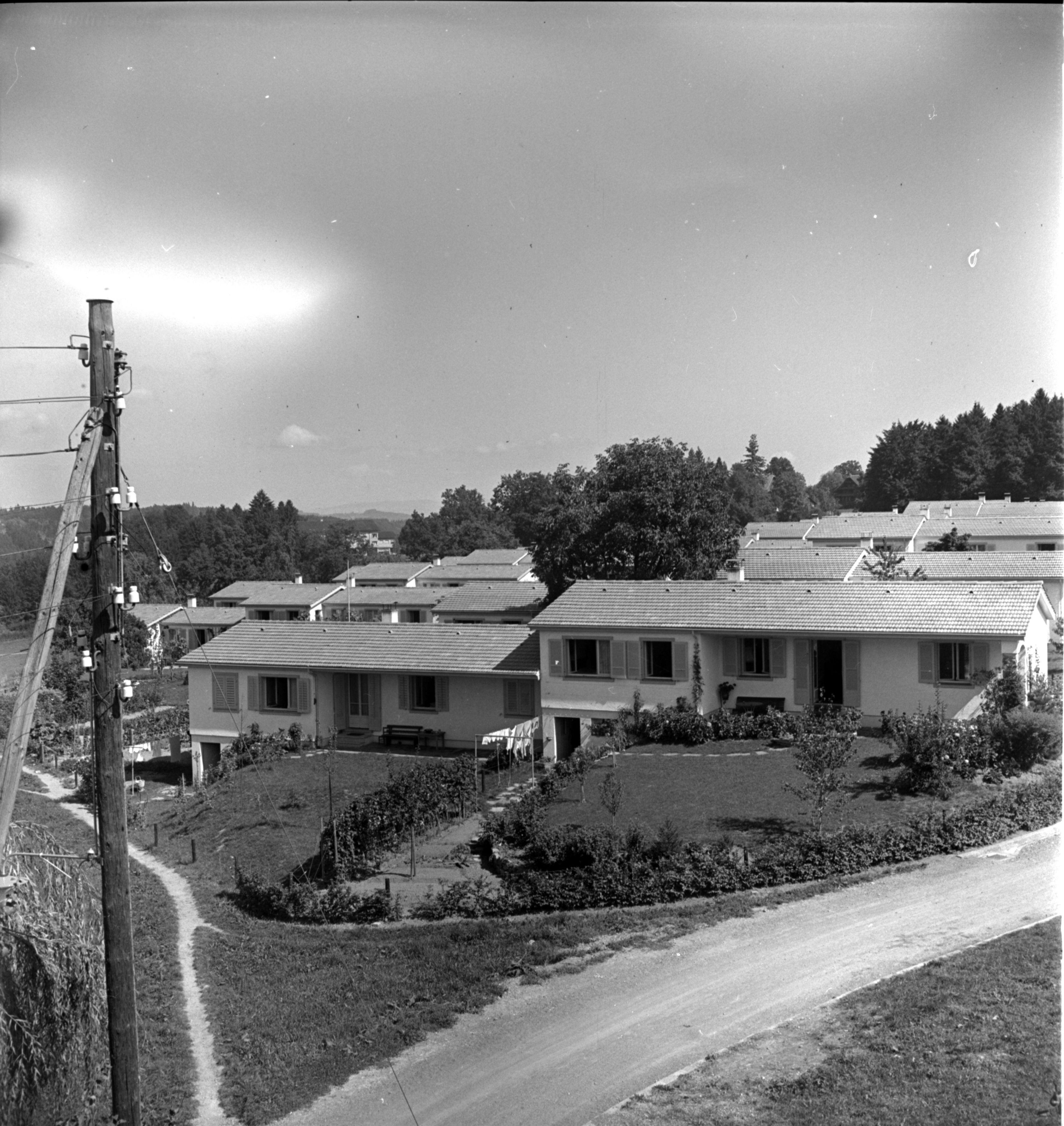 schwarz-weiss Fotografie von 1947 der ersten Bauetappe der Siedlung Gartenheim